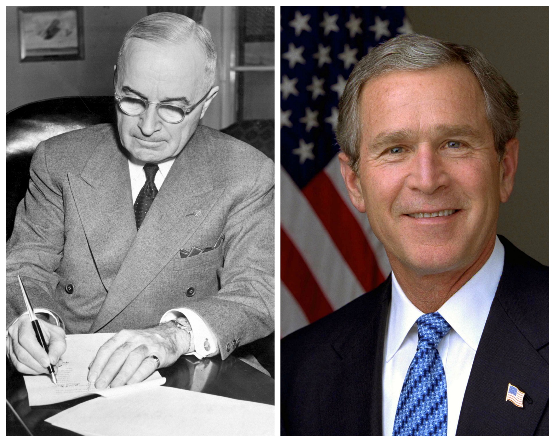 Harry Truman in one picture, and George W. Bush in the other