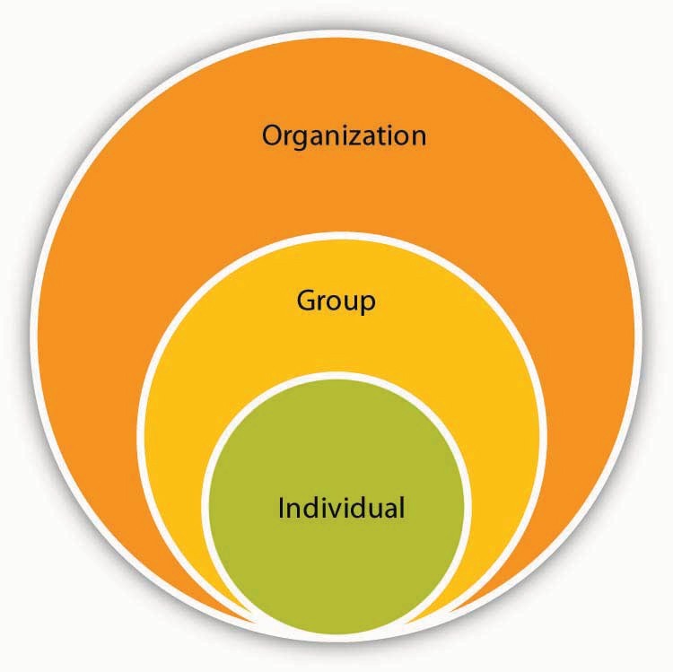 OB spans topics related from the individual to the Organization.